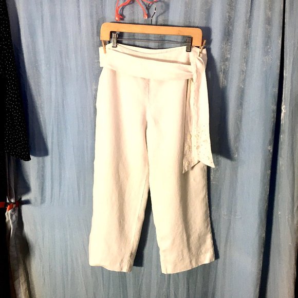 ALDO TREVI white linen cropped pants knickers sz 6 - Picture 1 of 4